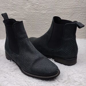 Firth Blue Grey Suede Leather Snakeskin Pattern Almond Toe Low Heel Ankle Boot